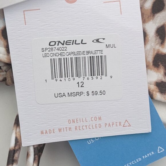 O'NEILL Girl's Leo Cinched Cap Sleeve Bralette Swim Set, Leopard, Big Kids 12 - Picture 3 of 3